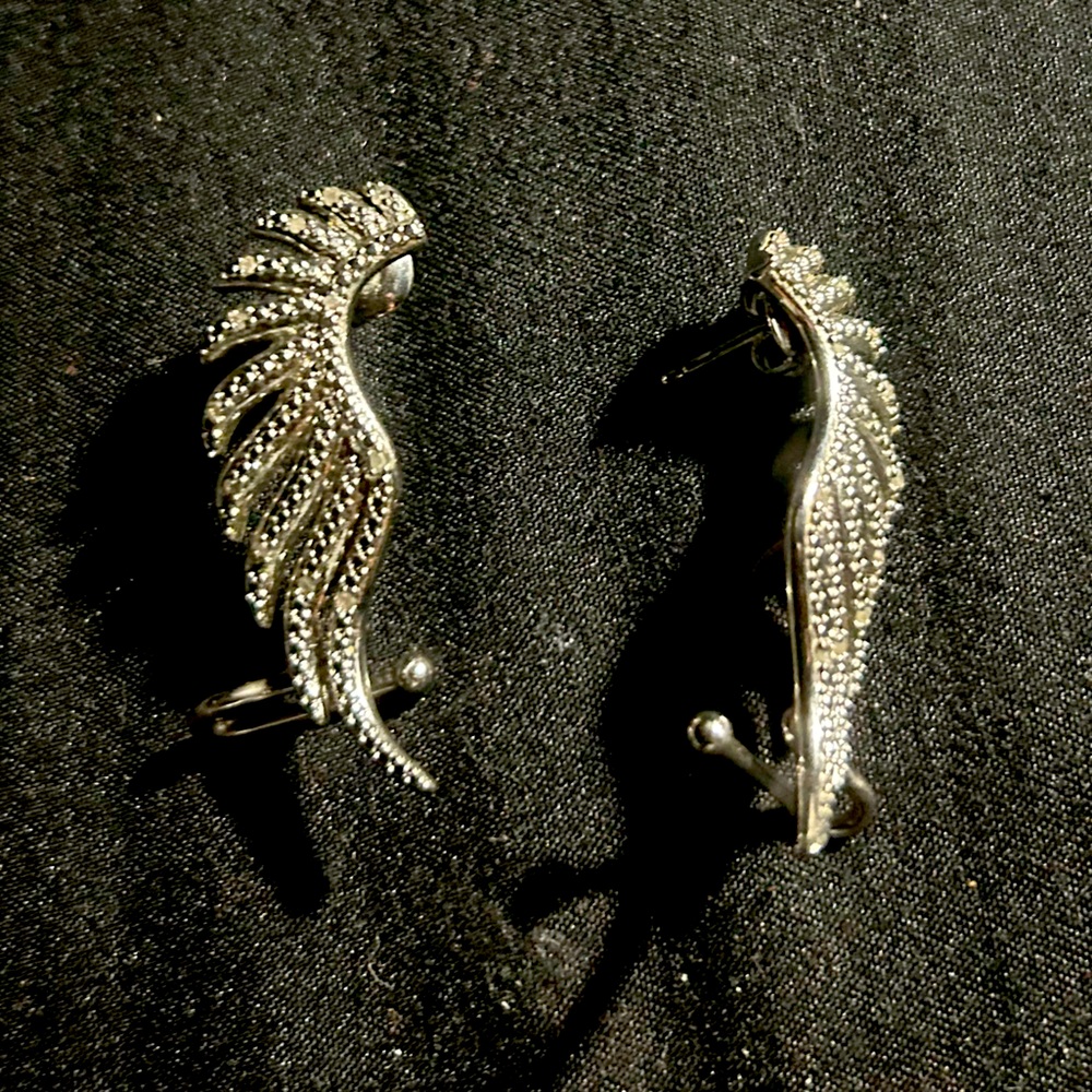 1/4 carat diamond feather cuff earrings